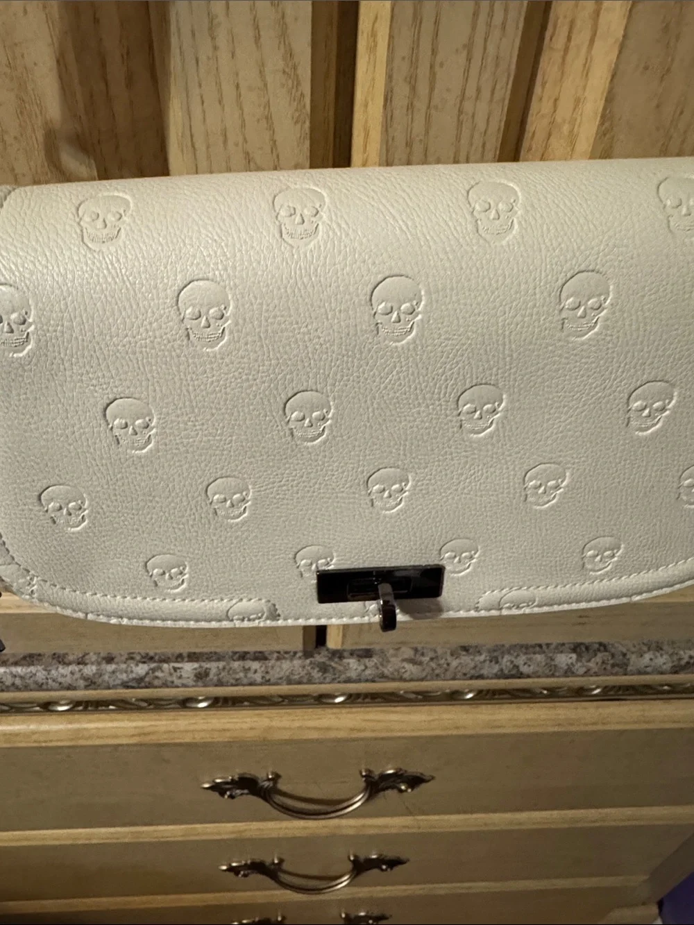 Women's White Embossed Skull Leather Crossbody or Shoulder Bag - Picture 4 of 11